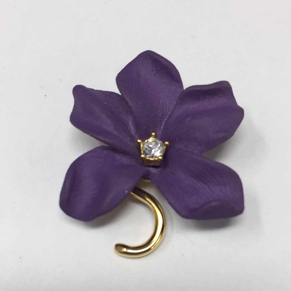 Joan Rivers brooch pin purple flower w/crystal